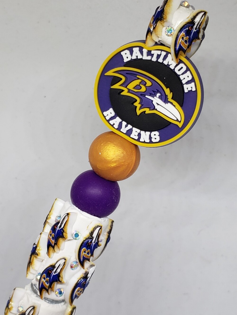 Handmade 3D Rhinestone Baltimore Ravens Football Beaded Silicone Focal Bead Pen